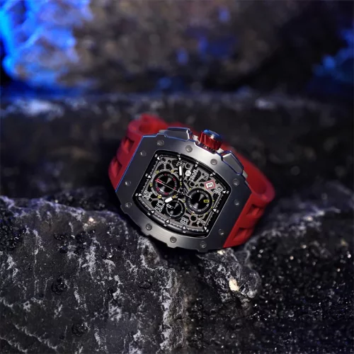Relógio de homem Tsar Bomba Watch prata com pulseira de borracha TB8204Q - Silver / Red 43,5MM