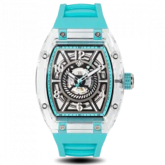 Men's silver Ralph Christian watch with a rubber band The Ghost - Aqua Blue Automatic 43MM