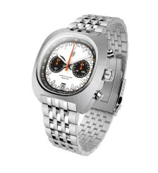 Srebrny zegarek męski Straton Watches z pasem stalowym Comp Driver Panda White 42MM