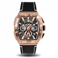 Złoty męski zegarek Ralph Christian ze skórzanym paskiem The Intrepid Chrono - Rose Gold 42,5MM