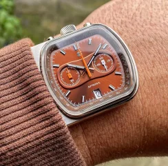 Men's silver Straton Watch with leather strap Cuffbuster Sprint Orange 37,5MM