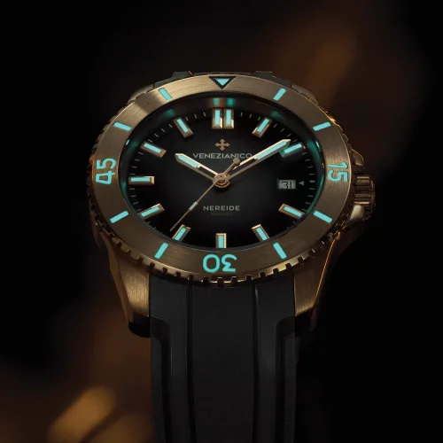 Zlaté pánske hodinky Venezianico s gumovým pásikom Nereide Bronzo 42MM Automatic