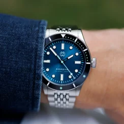 Stříbrné pánské hodinky Henryarcher Watches s ocelovým páskem Nordsø - Horizon Blue Moon Grey 40MM Automatic