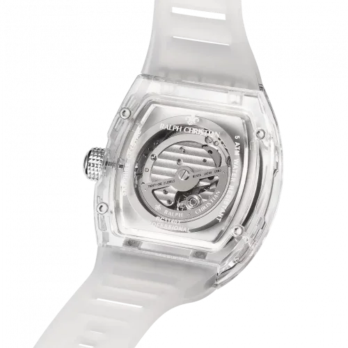 Ασημένιο ανδρικό ρολόι Ralph Christian με ατσάλινο λουράκι The Ghost - Transparent White Automatic 43MM