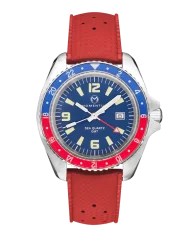 Men's silver Momentum Watch with rubber strap Sea Quartz GMT Pepsi - Red Tropic Rubber 42MM