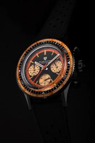 Men's black Nivada Grenchen watch with leather strap Chronoking Mecaquartz Black 87041Q10 38MM