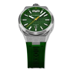 Silberne Herrenuhr Bomberg Watches mit Gummiband OLIVE GREEN 43MM Automatic