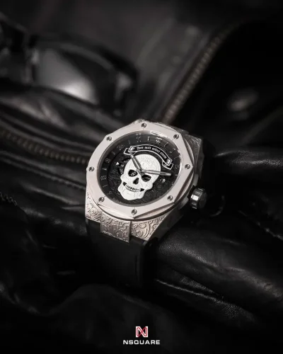 Relógio Nsquare bracelete de prata com pele para homem SnakeQueen Silver / Blue 46MM Automatic-KOPIE