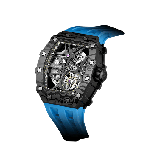 Czarny zegarek męski Tsar Bomba Watch z gumką TB8209CF - Black / Blue Automatic 43,5MM