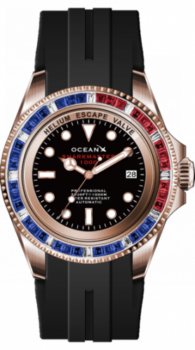 Zlaté pánské hodinky Ocean X s gumovým páskem SHARKMASTER 1000 Candy SMS1003 - Gold Automatic 44MM