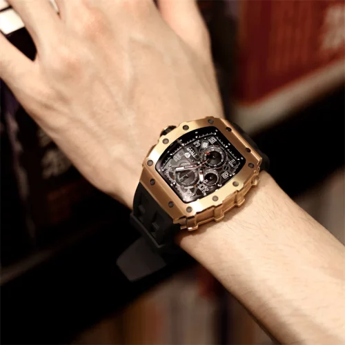 Χρυσό ανδρικό ρολόι Tsar Bomba Watch με ατσάλινο λουράκι TB8204Q - Gold / Black 43,5MM