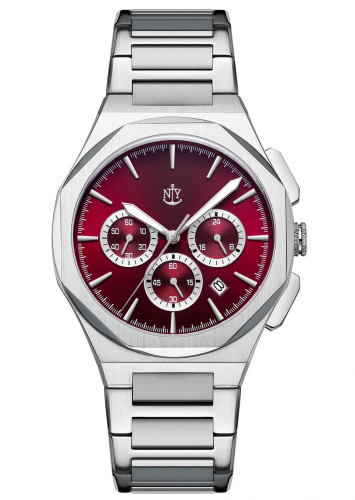Strieborné pánske hodinky NYI Watches s oceľovým pásikom Madison - Silver 42MM