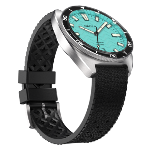 Męski srebrny zegarek Circula Watches z gumowym paskiem AquaSport II Türkis - Blue 40MM Automatic