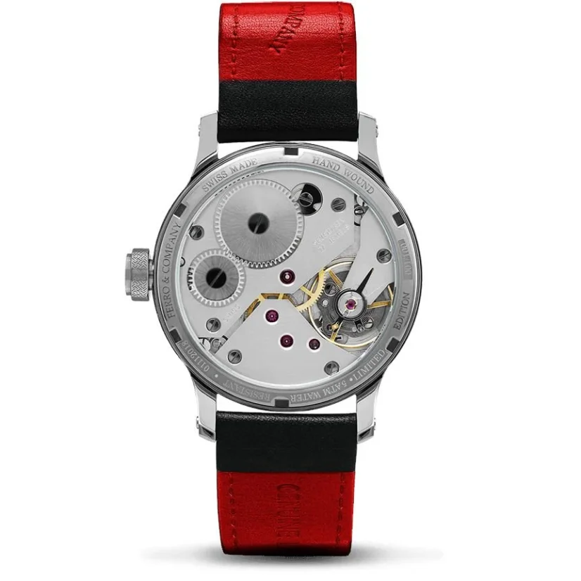 Silberne Herrenuhr Ferro & Company mit Ledergürtel 356 Black / Red 43MM