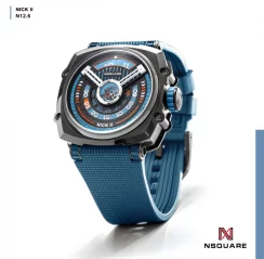 Černé pánské hodinky Nsquare s gumovým páskem NSQUARE NICK II Black / Blue 45MM Automatic