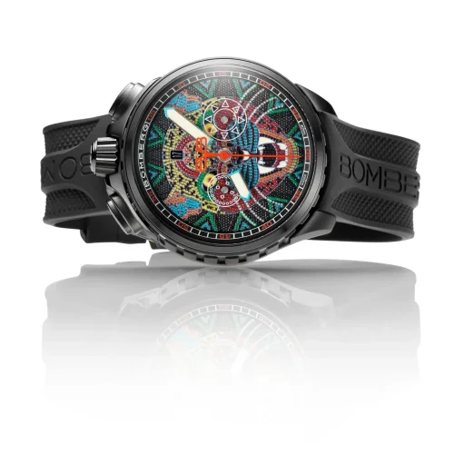 Čierne pánske hodinky Bomberg Watches s gumovým pásikom JAGUAR HUICHOL 45MM