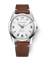 Reloj Nivada Grenchen plata para hombre con correa de cuero Antarctic 35005M14 35MM