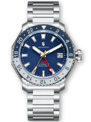 Relógio Waldhoff bracelete de aço prateado para homem Atlas GMT North Sea 41MM Automatic