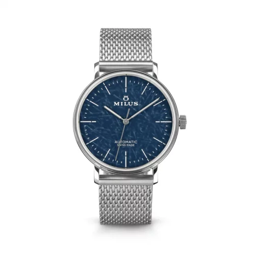 Srebrny zegarek męski Milus Watches z pasem stalowym LAB 01 Sky Blue 40MM Automatic