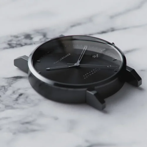 Orologio da uomo Henryarcher Watches in colore argento con cinturino in pelle Sekvens - Mørk Nero 40MM Automatic
