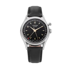 Men's silver Vulcain watch with leather strap Cricket Tradition Black Plain Steel Case Back - Black & Gold 39MM Automatic