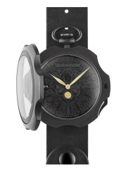 Men's black Mondia watch with leather strap Tattoo Dirty Black 48MM