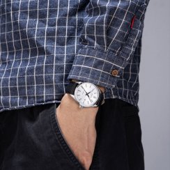 Srebrny męski zegarek Epos ze skórzanym paskiem Passion 3501.132.20.18.25 41MM Automatic