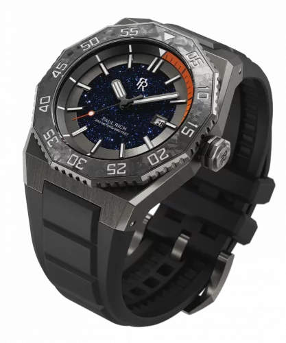 Zilverkleurig herenhorloge van Paul Rich met een rubberen band Aquacarbon Pro Forged Grey - Aventurine 43MM
