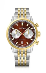 Stříbrné pánské hodinky Delma s ocelovým páskem Continental Silver / Red Gold 42MM Automatic