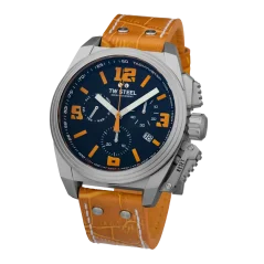 Reloj TW Steel plata con correa de cuero Swiss Canteen TW1112 46MM