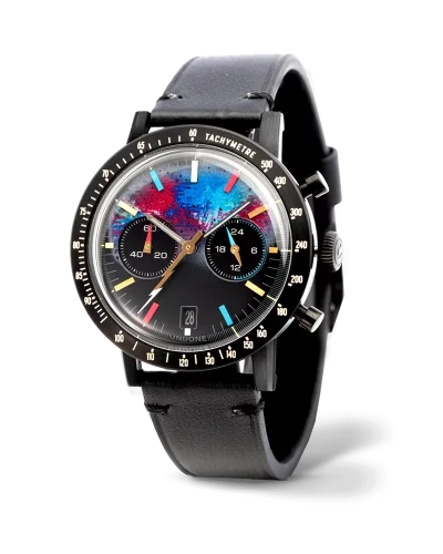 Zwart herenhorloge van Undone Watches met leren riem Midnight Prism 42MM
