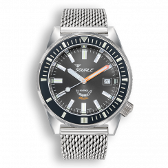 Stříbrné pánské hodinky Squale s ocelovým páskem Matic Grey Mesh - Silver 44MM Automatic