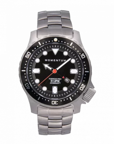 Muški srebrni sat Momentum Watches s čeličnim pojasom Torpedo Pro Eclipse Solar 44MM