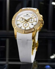 Zlaté pánské hodinky Louis XVI s gumovým páskem Majesté Iced Out Royale - 1136 Silver 43MM