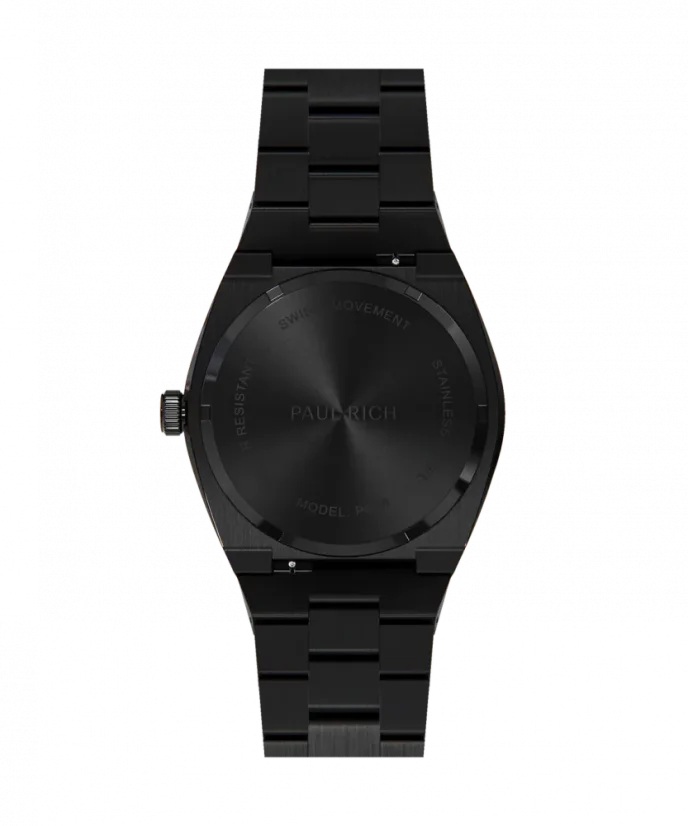 Men's black Paul Rich watch with steel strap Frosted Star Dust Arabic Edition - Black Midnight Oasis 45MM