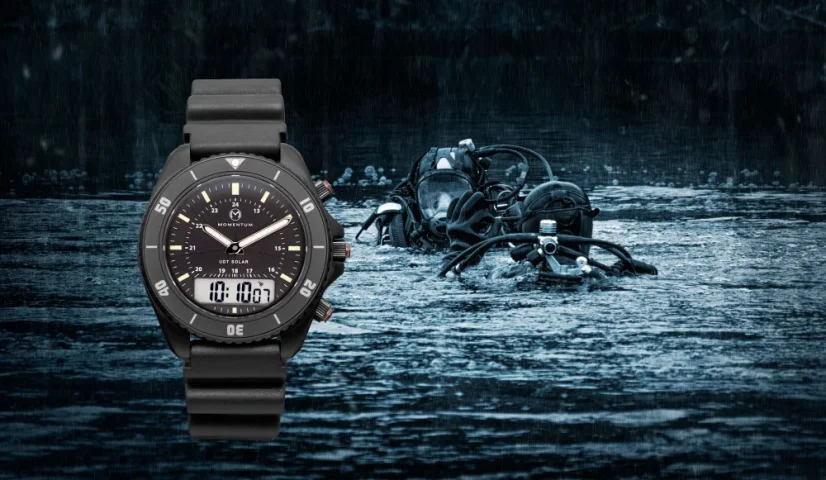 Černé pánské hodinky Momentum s nylonovým páskem UDT Black-Ion - Zulu Nylon Sand 42MM