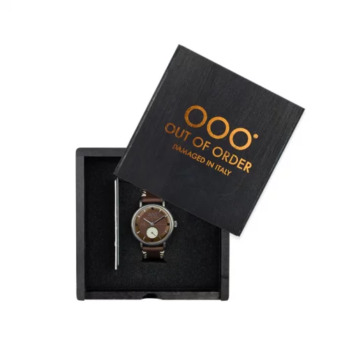 Relógio Out Of Order Watches prata para homens com pulseira de couro Firefly 41 Marrone Scuro 41MM