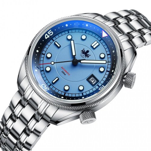 Reloj Phoibos Watches plateado para hombre con correa de acero Eage Ray 200M - Pastel Blue Automatic 41MM