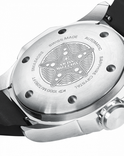 Relógio Swiss Military Hanowa prata para homens com bracelete de borracha Dive 1.000M SMA34092.05 45MM Automatic