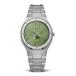 Men's silver Valuchi watch with steel strap Lunar Calendar - Silver Green Automatic 40MM