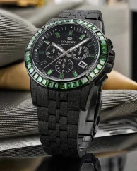 Men's black Louis XVI watch with steel strap Majesté Iced Out Rainbow 1129 - Black 43MM