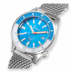 Strieborné pánske hodinky Squale s oceľovým pásikom Matic Light Blue Mesh - Silver 44MM Automatic