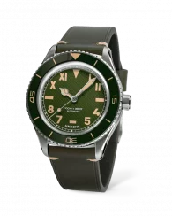 Męski srebrny zegarek Undone Watches ze skórzanym paskiem Basecamp Cali Green 40MM Automatic