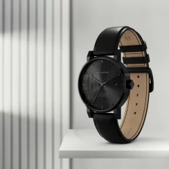 Men's silver Henryarcher watch with leather strap Sekvens - Mørk Nero 40MM Automatic