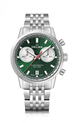 Męski srebrny zegarek Delma Watches ze stalowym paskiem Continental Silver / Green 42MM