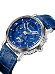 Relógio Waldhoff bracelete de prata com pele para homem Multimatic II Royal Blue 41MM Automatic