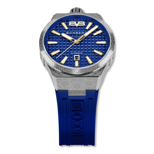 Men's silver Bomberg Watch with rubber strap MAJESTIC BLUE 43MM Automatic