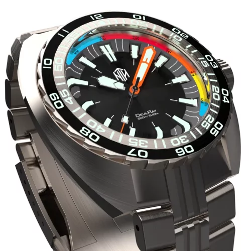 Strieborné pánske hodinky NTH Watches s oceľovým pásikom DevilRay No Date - Silver / Black Automatic 43MM