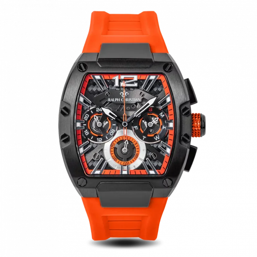 Men's black Ralph Christian watch with a rubber band The Intrepid Sport - Neon Orange 42,5MM