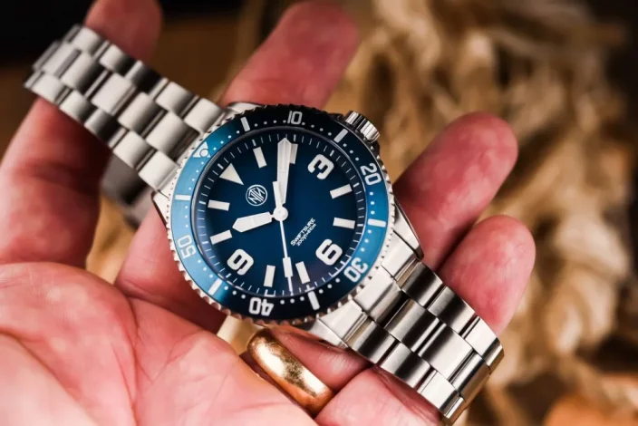 Zilverkleurig herenhorloge van NTH Watches met stalen band 2K1 Subs Swiftsure No Date - Blue Automatic 43,7MM